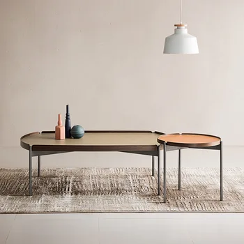 Дизайнерский Итальянский минималистичный Чайный столик из Овальной кожи с седлом Комбинированный Чайный столик Nordic Creative 4